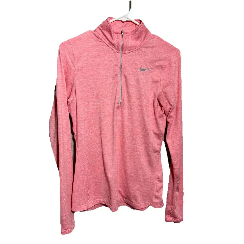 Nike Womens Sz S Dri-Fit Element Half Zip Running Top Peach Silver 904900-808